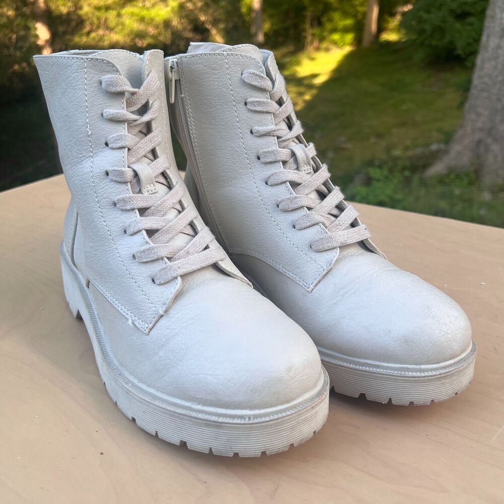 Report Combat Boots Size 8.5 Women’s Lace Up Tan Canvas Side Zip